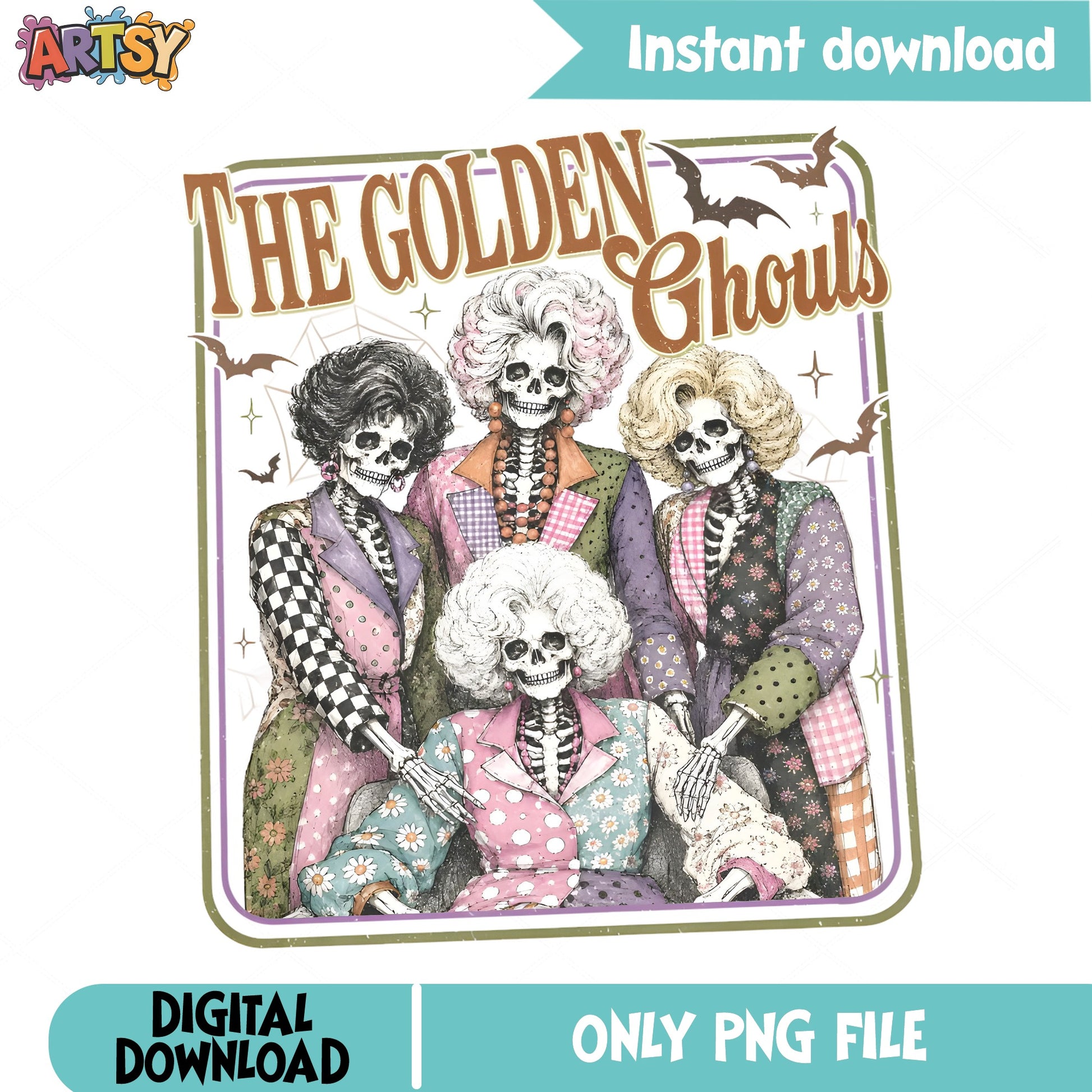 The Golden Ghouls Halloween PNG, Skeleton Girls PNG, Spooky PNG