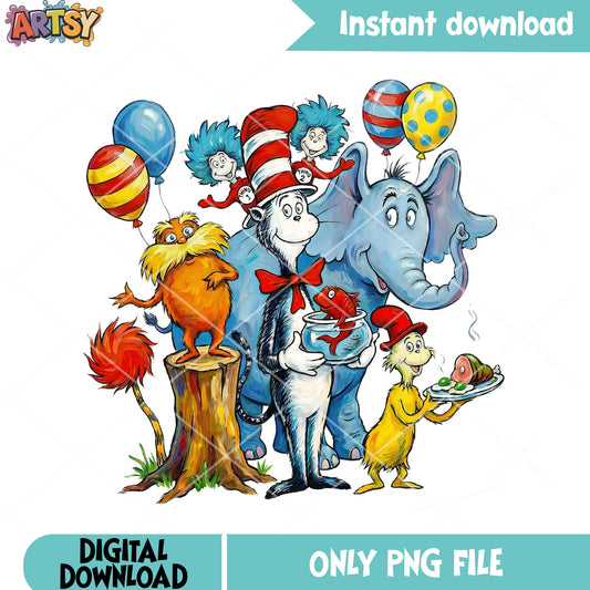 The cat in the hat cartoon character png, dr seuss png, the lorax png