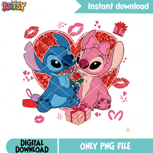 The alien couple stitch vibes png, valentine png, valentine gifts png