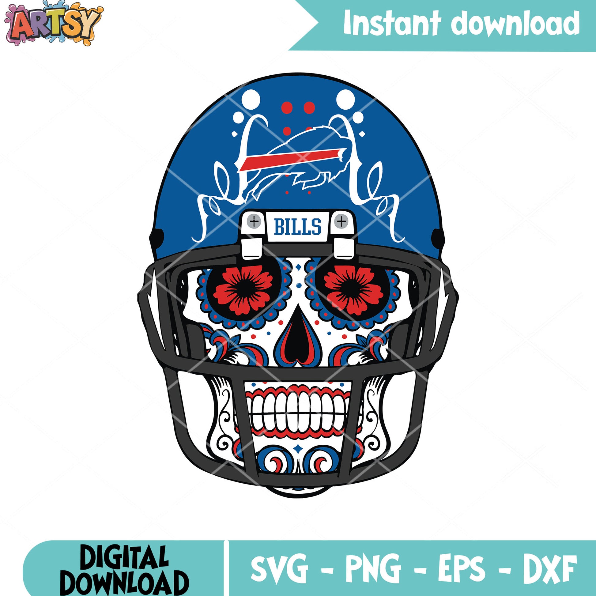 The blue bills helmet svg, buffalo bills svg, mexican skull svg