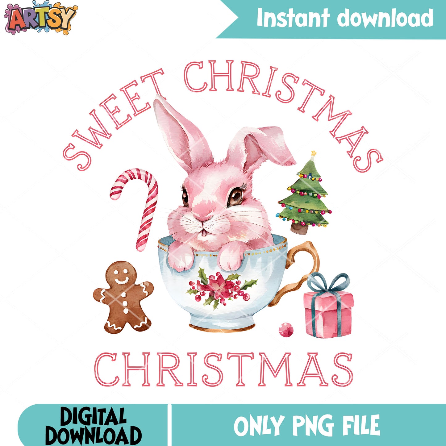 The bunny sweet christmas png, christmas tree png, christmas coffee png
