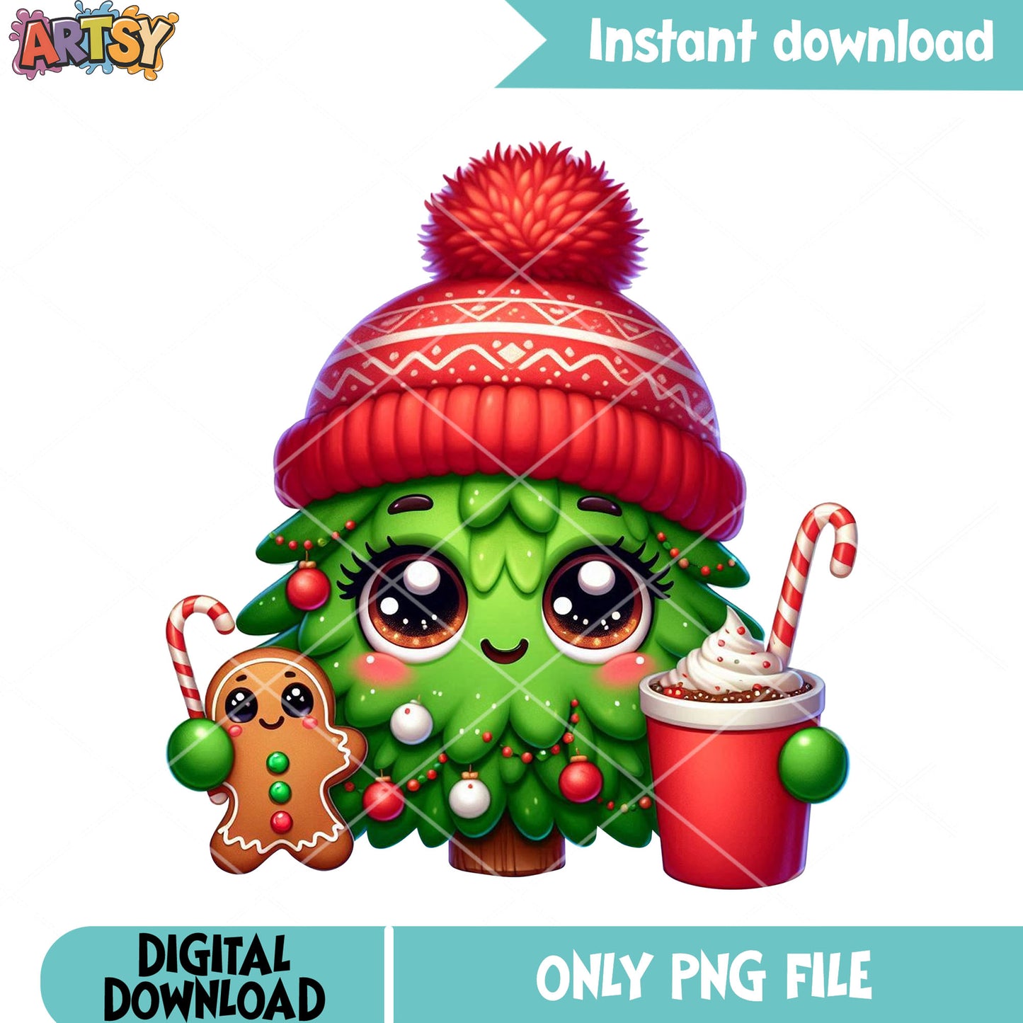 The chibi christmas tree png, christmas vibes png, gingerbread png