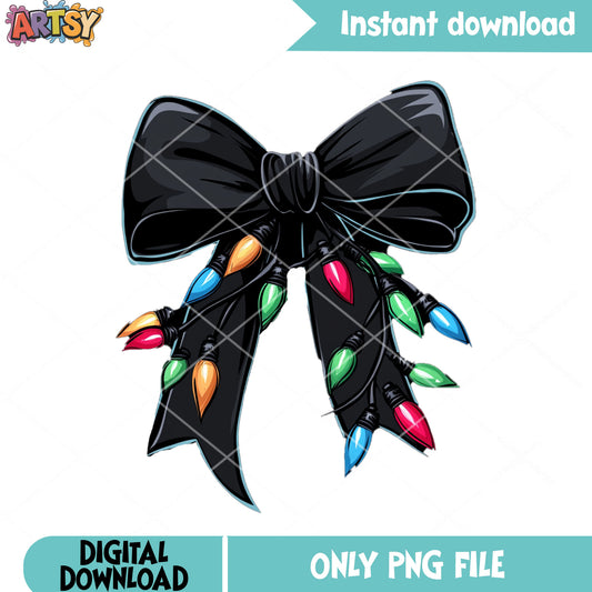 The christmas bow black png, merry xmas png, christmas lights png