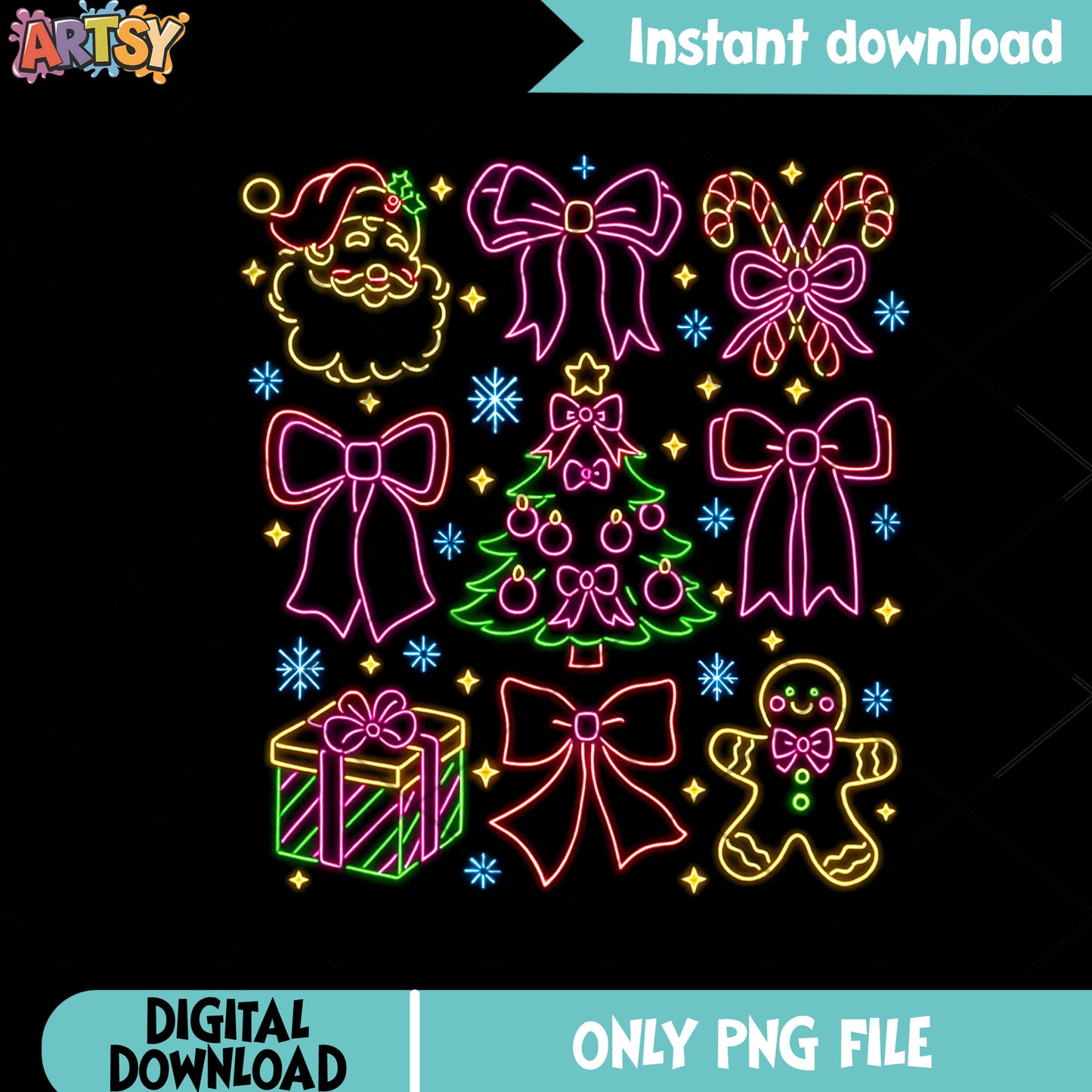 The christmas gifts neon santa png, santa claus png, chritmas gifts png