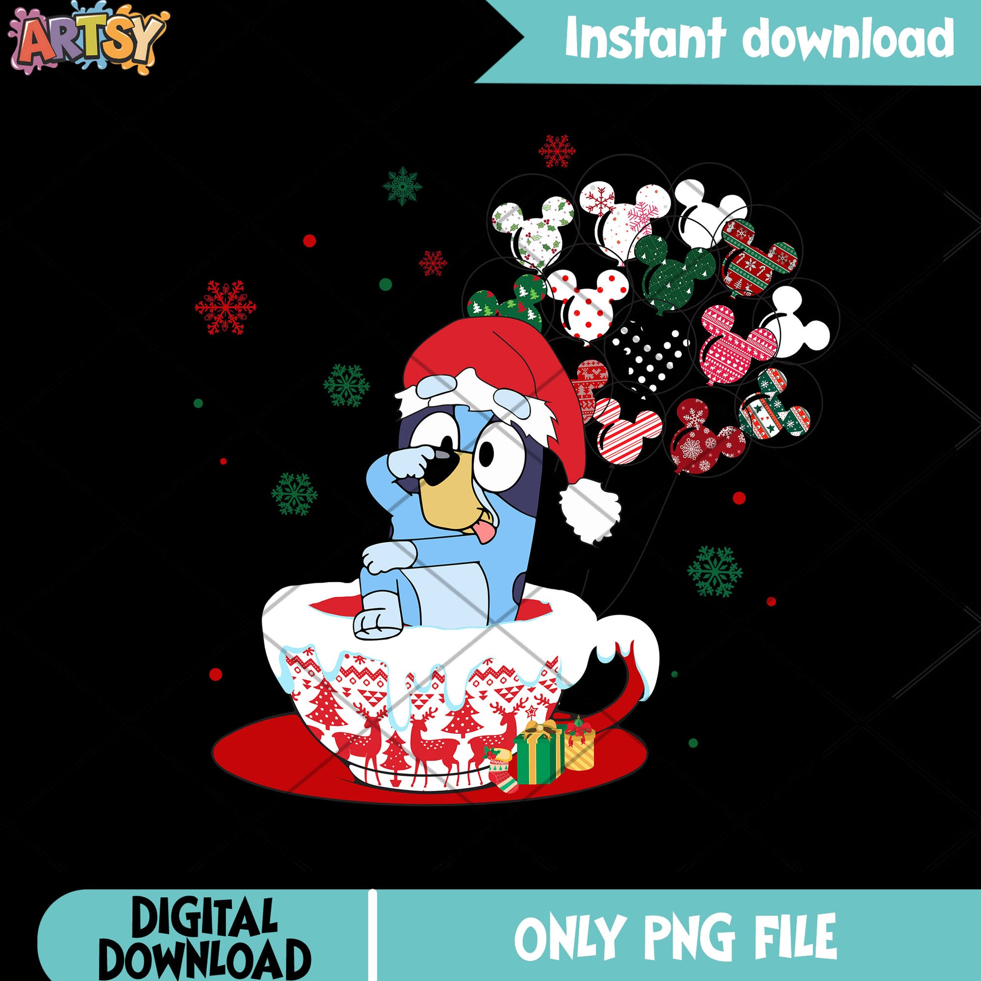 The christmas png, bluey heeler png, christmas vibes png