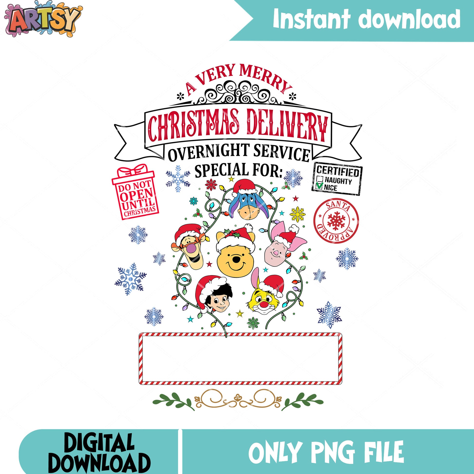 The christmas santa approved png, merry xmas png, winnie the pooh png