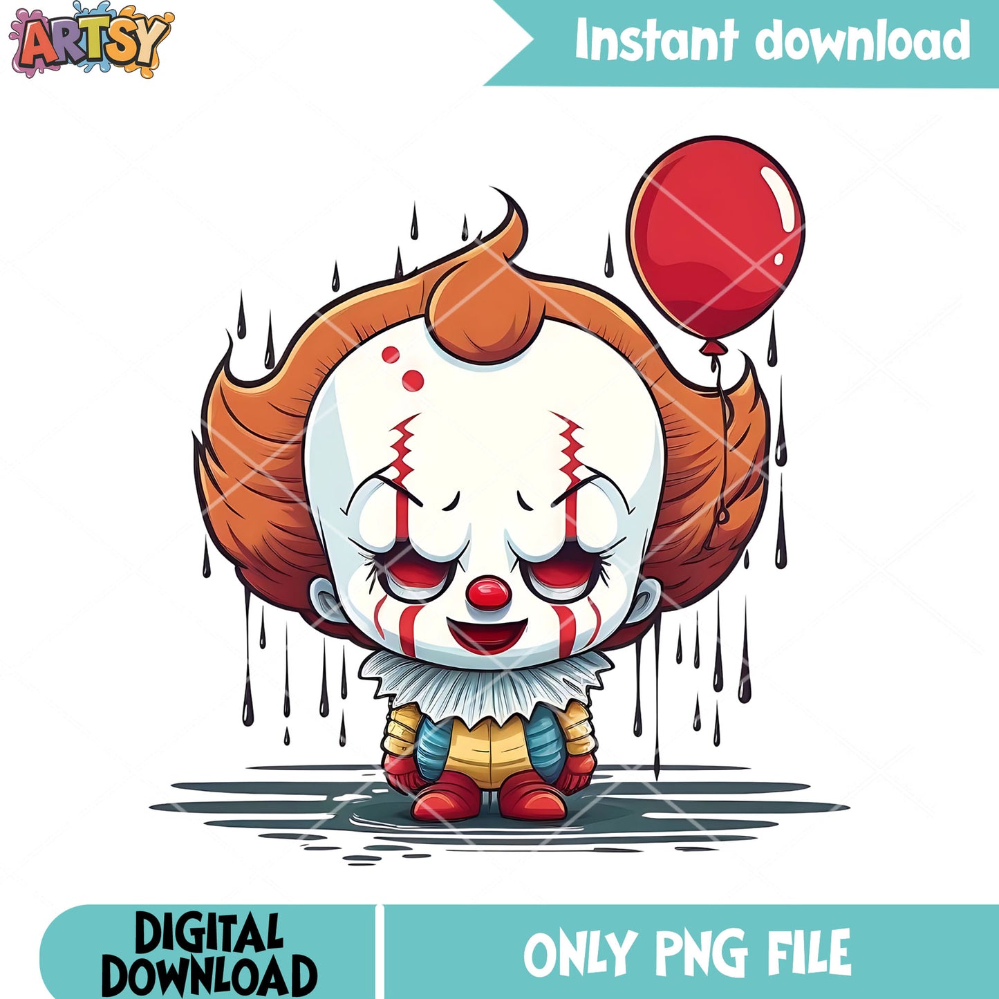 The clown in the rain png, spooky halloween png, pennywise png