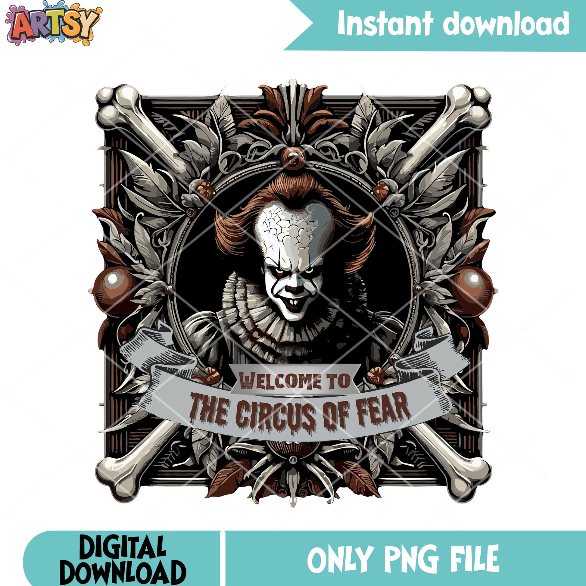 The clown pennywise carzy png, bone png, halloween scary png