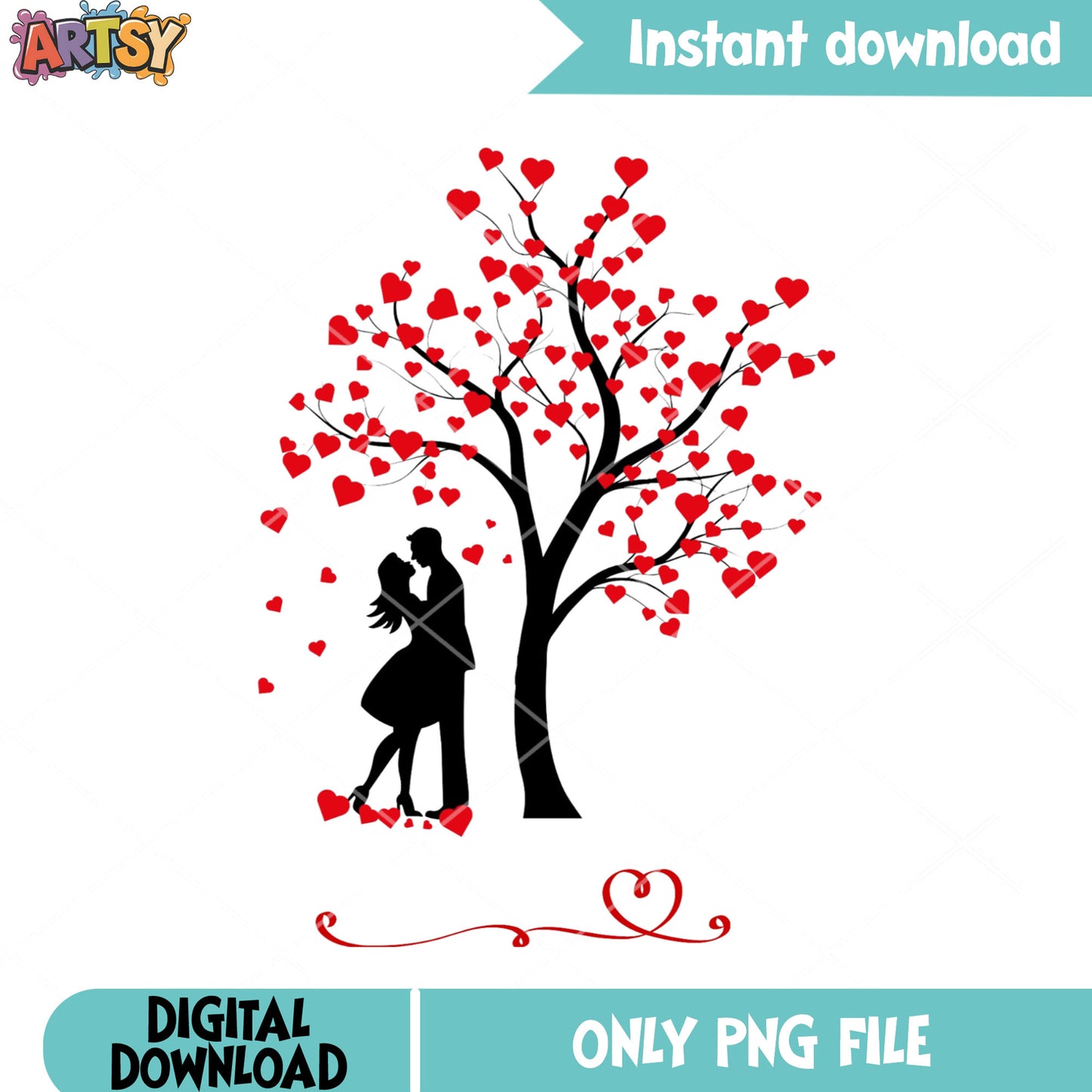 The couple under valentine tree png, valentines heart png, valentines png