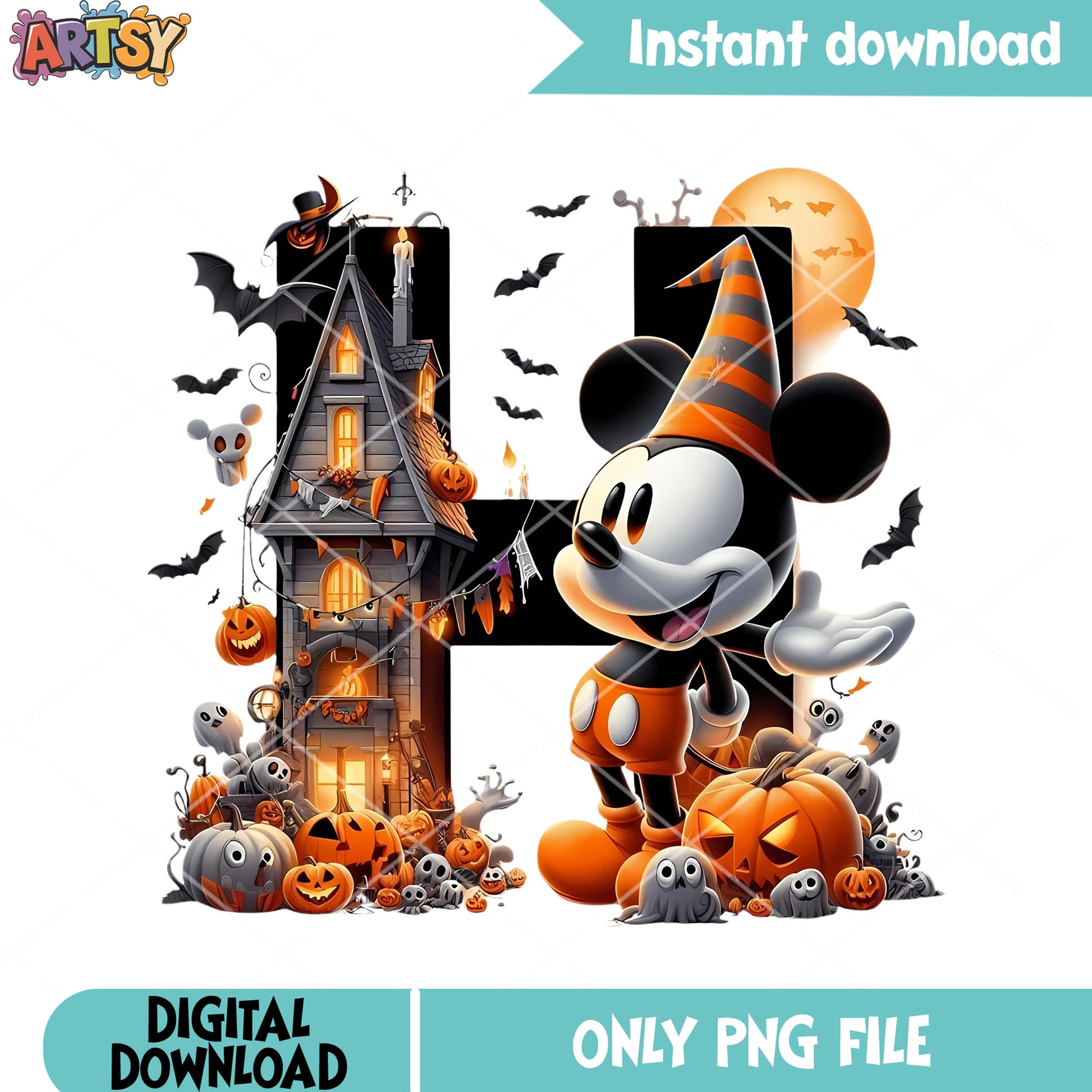 The creepy mickey mouse png, disney halloween png, spooky castle png