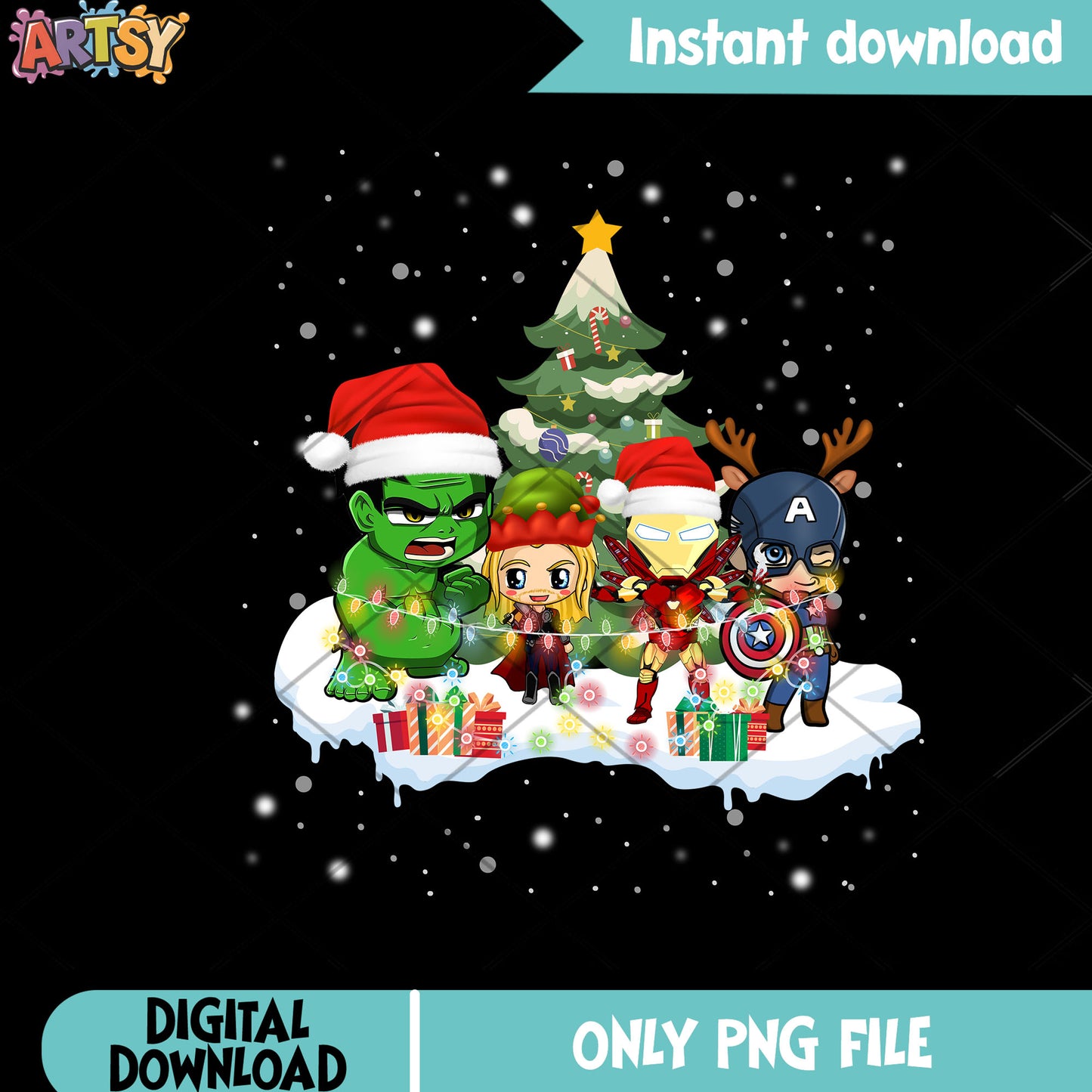 The emma witch christmas png, christmas stringlight png, iron man png