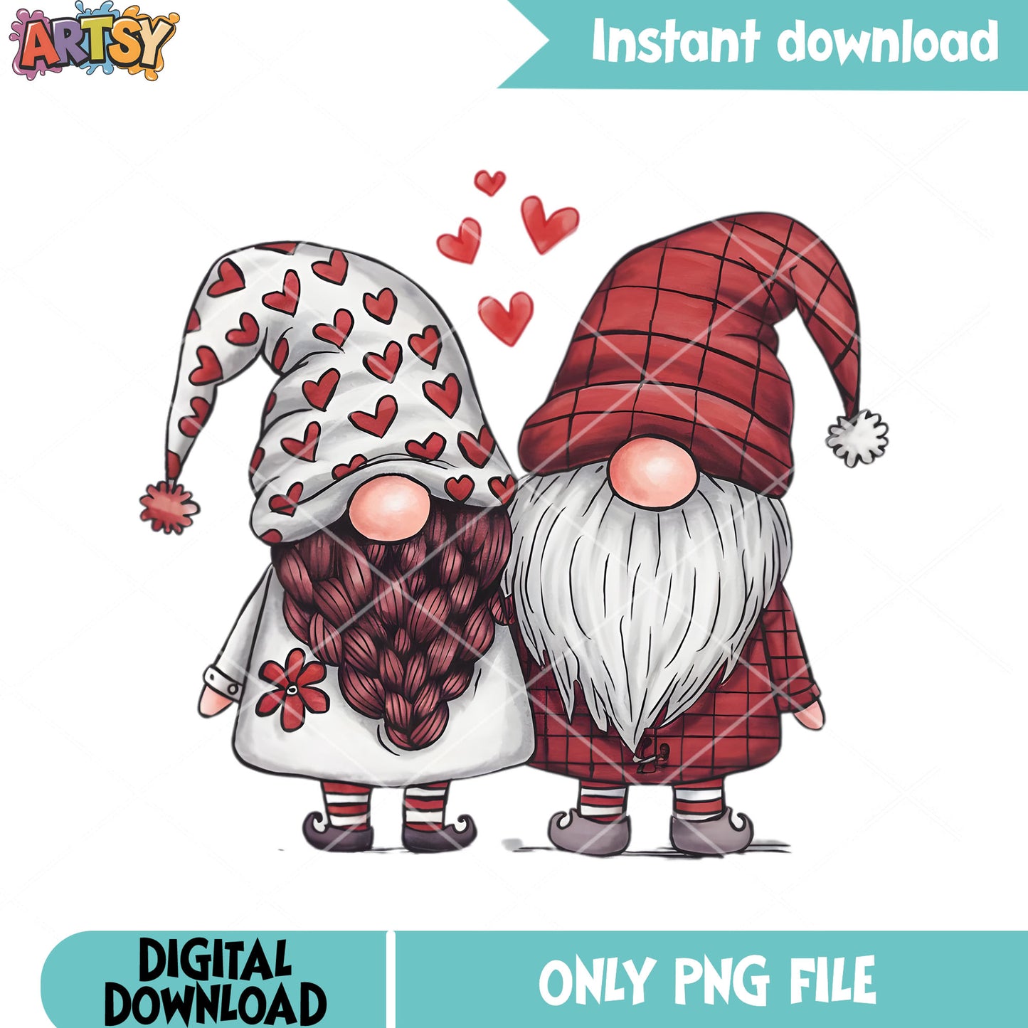 The gnome couple png, valentines gifts png, valentines couple png