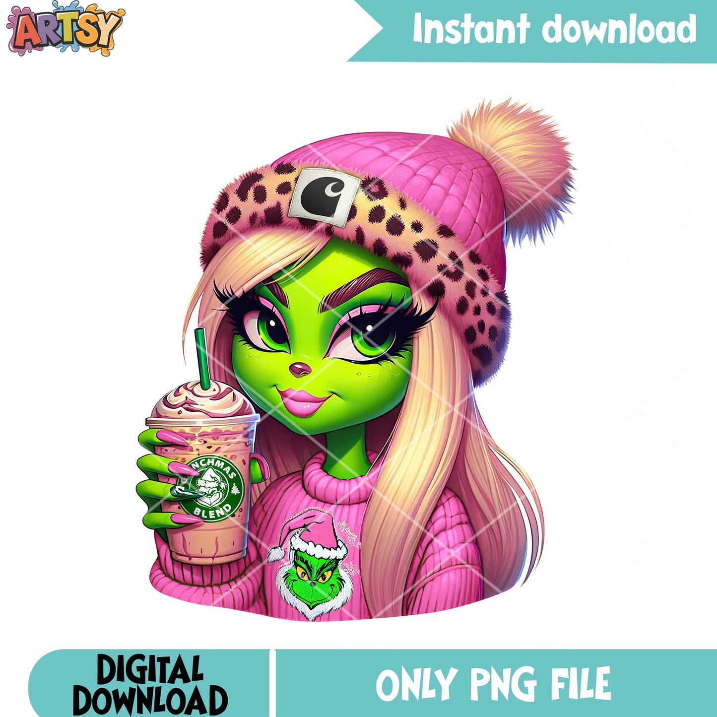 The green girl with chocolate png, grinch png, christmas vibes png