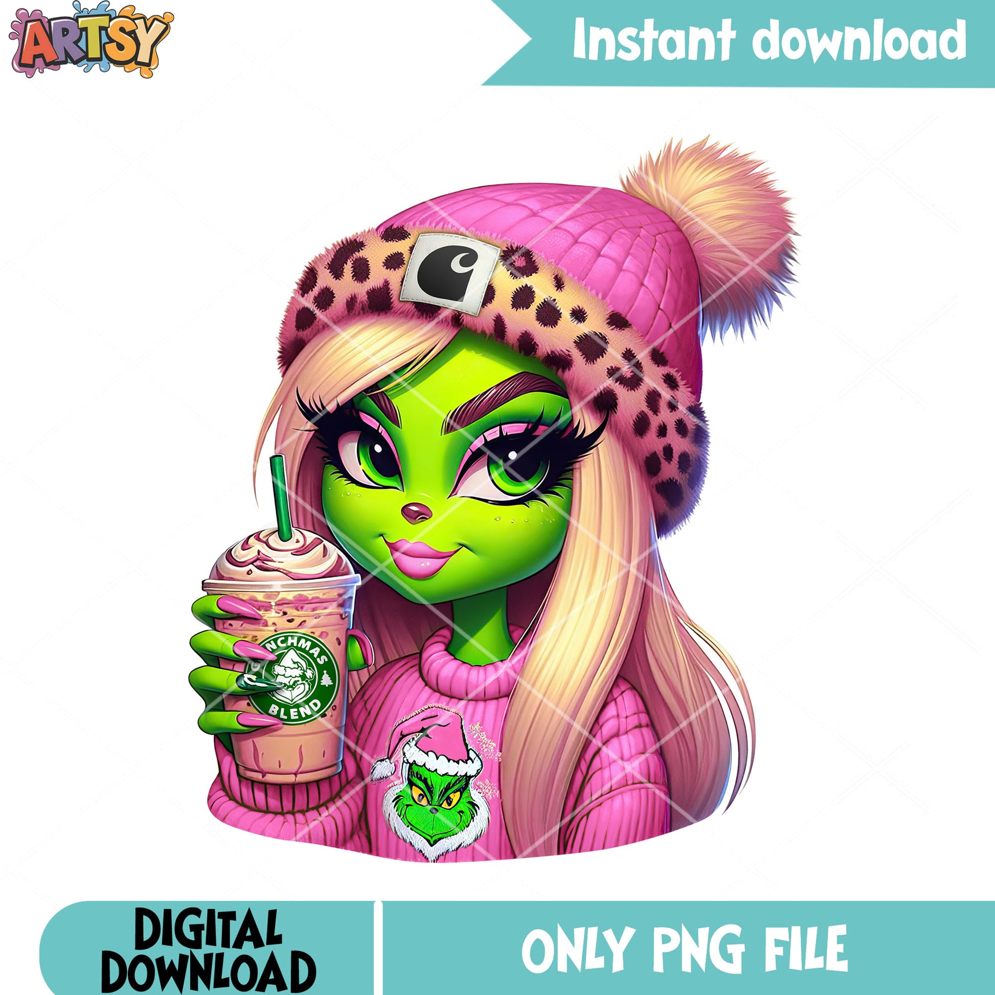 The green girl with chocolate png, grinch png, christmas vibes png