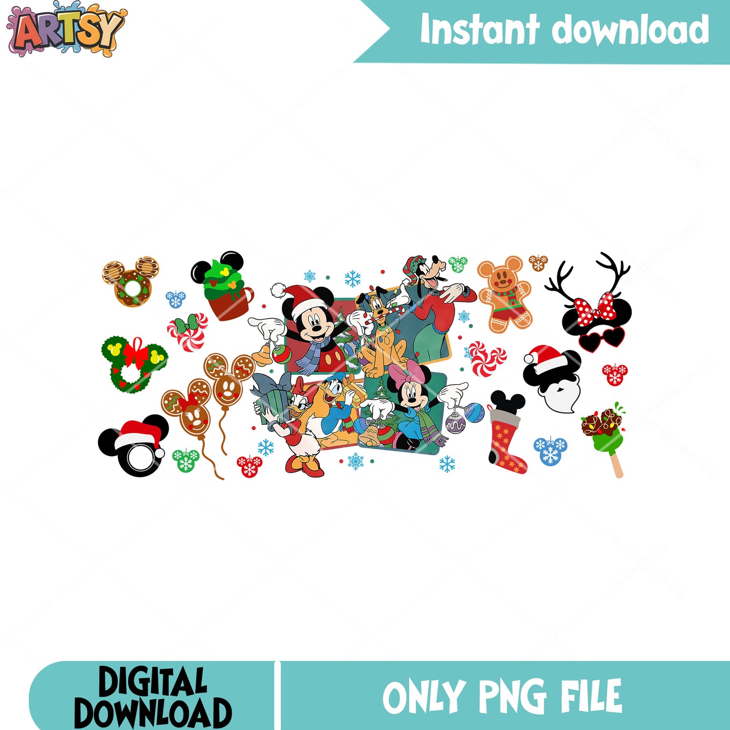 The happy comic christmas png, mickey mouse png, disney christmas png