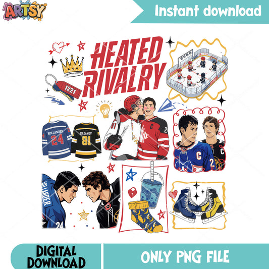 The heated rivalry poster png, gay couple png, romance hockey png