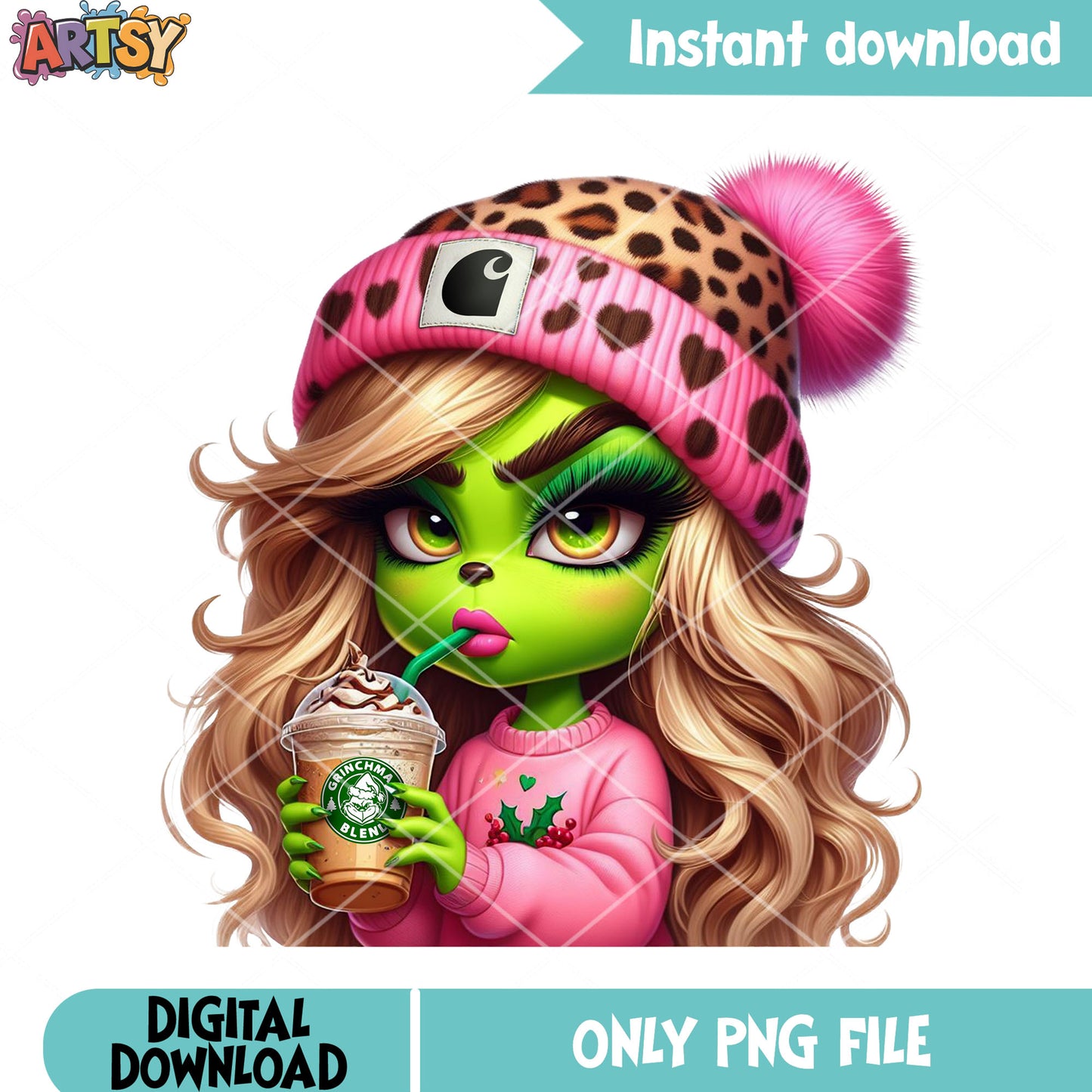 The high christmas green girl png, christmas poster png, the grinch png