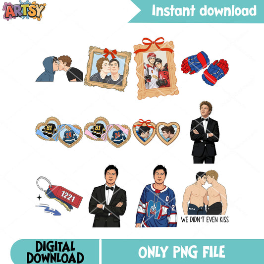 The hockey ilya shane framing png bundle, gay gifts png, heated rivalry png
