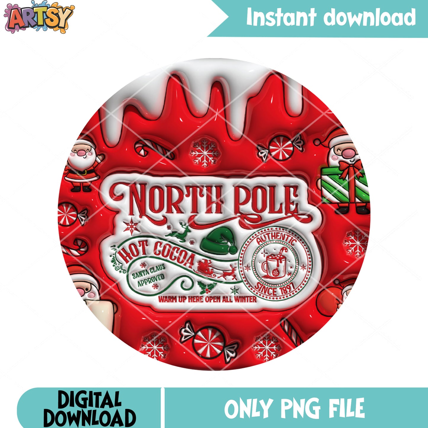 The hot cocoa trio png, red christmas decoration png, santa funny png