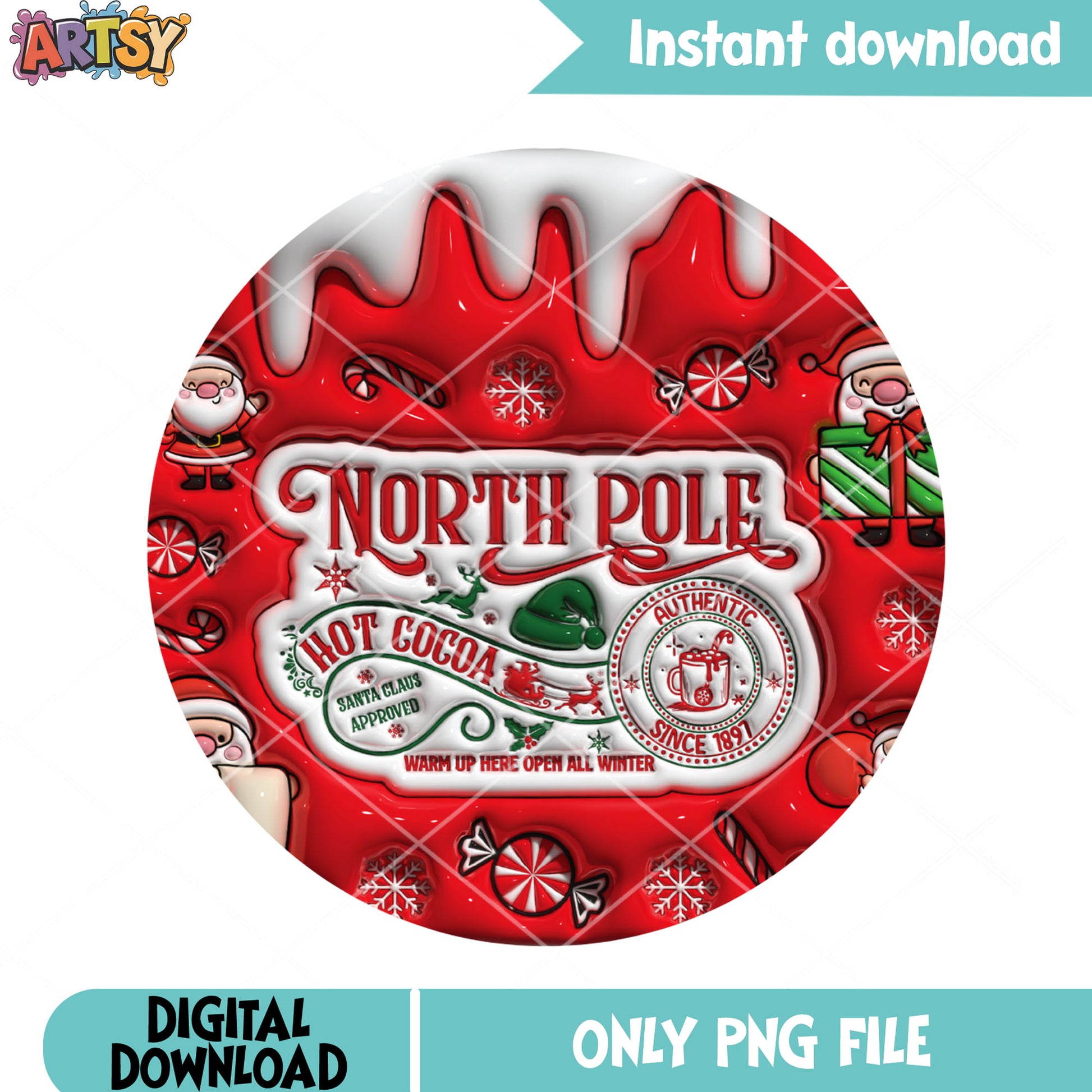 The hot cocoa trio png, red christmas decoration png, santa funny png