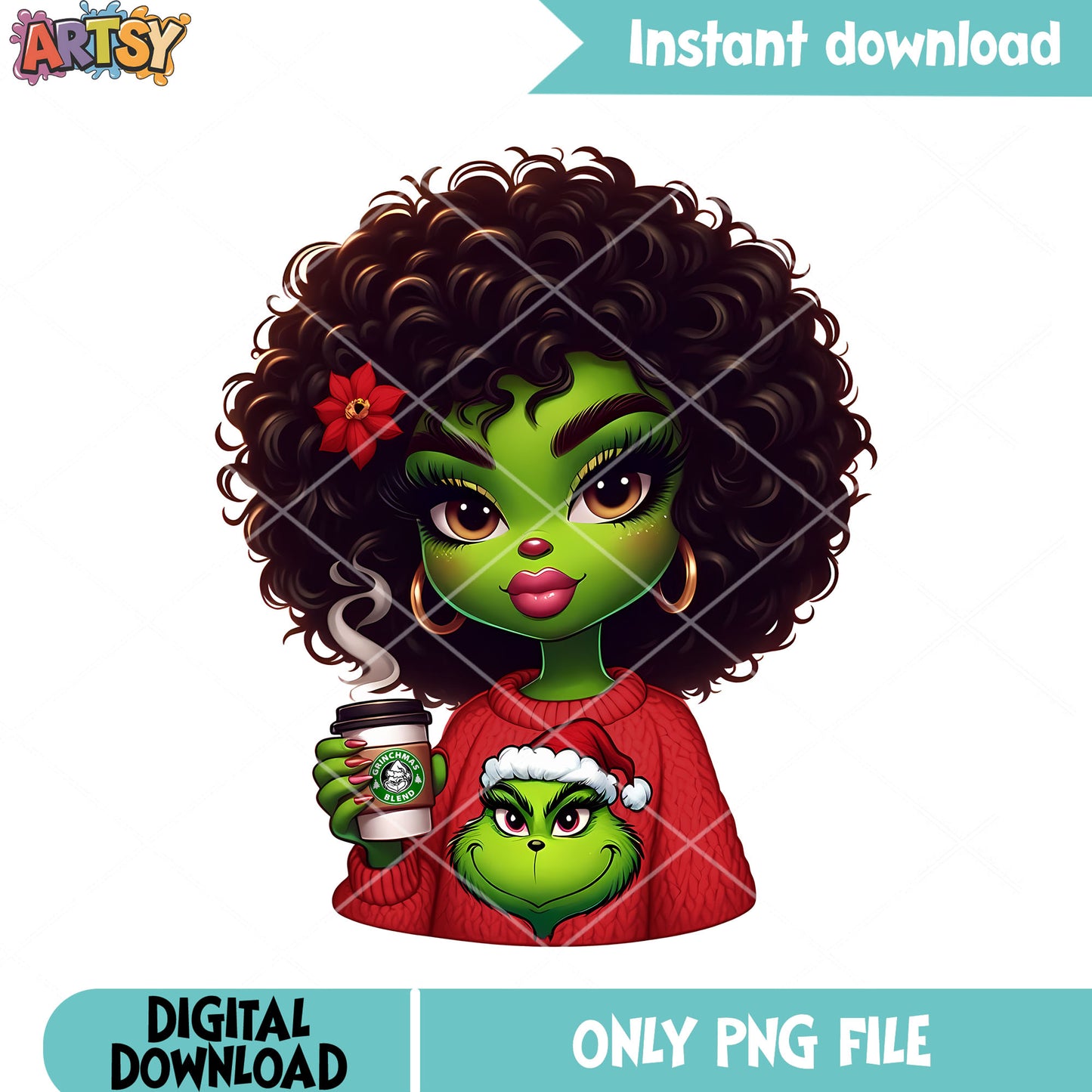 The hot coffee and grinch girlpng, happy christmas png, the grinch png
