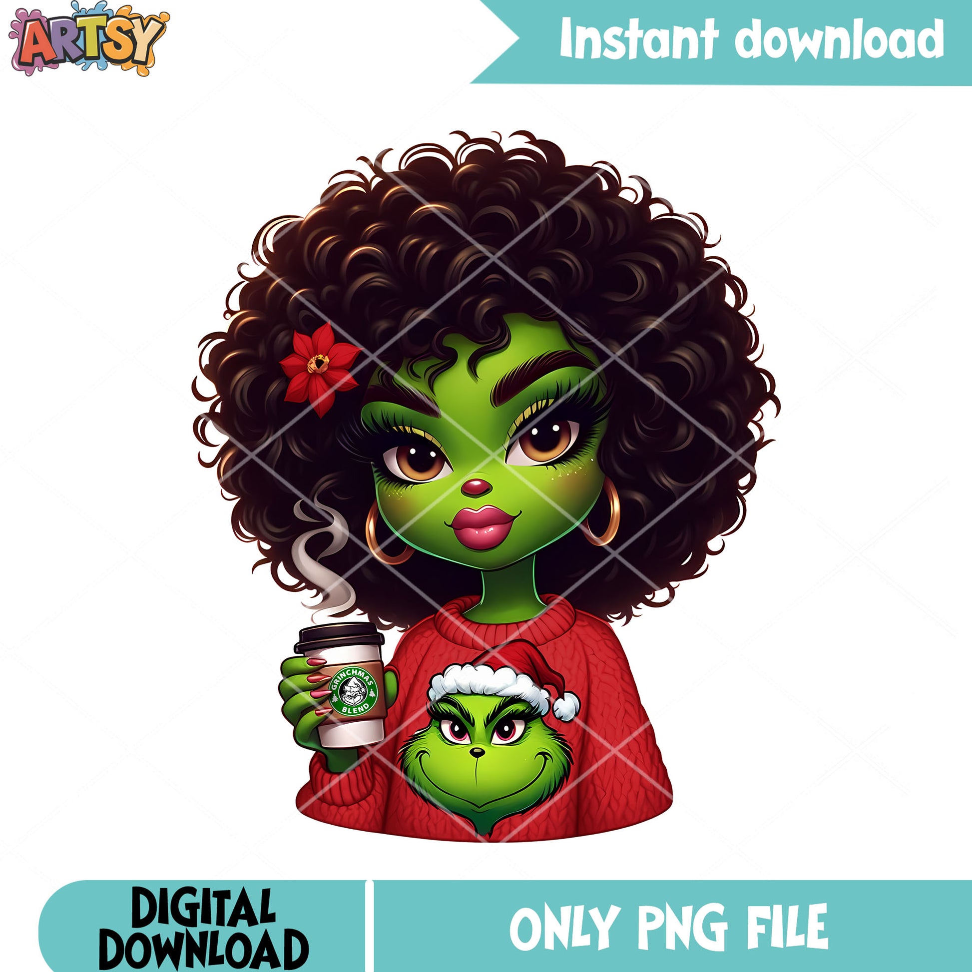 The hot coffee and grinch girlpng, happy christmas png, the grinch png