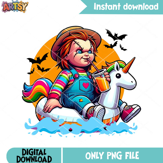The killer doll png, summer vibes png, unicorn float png