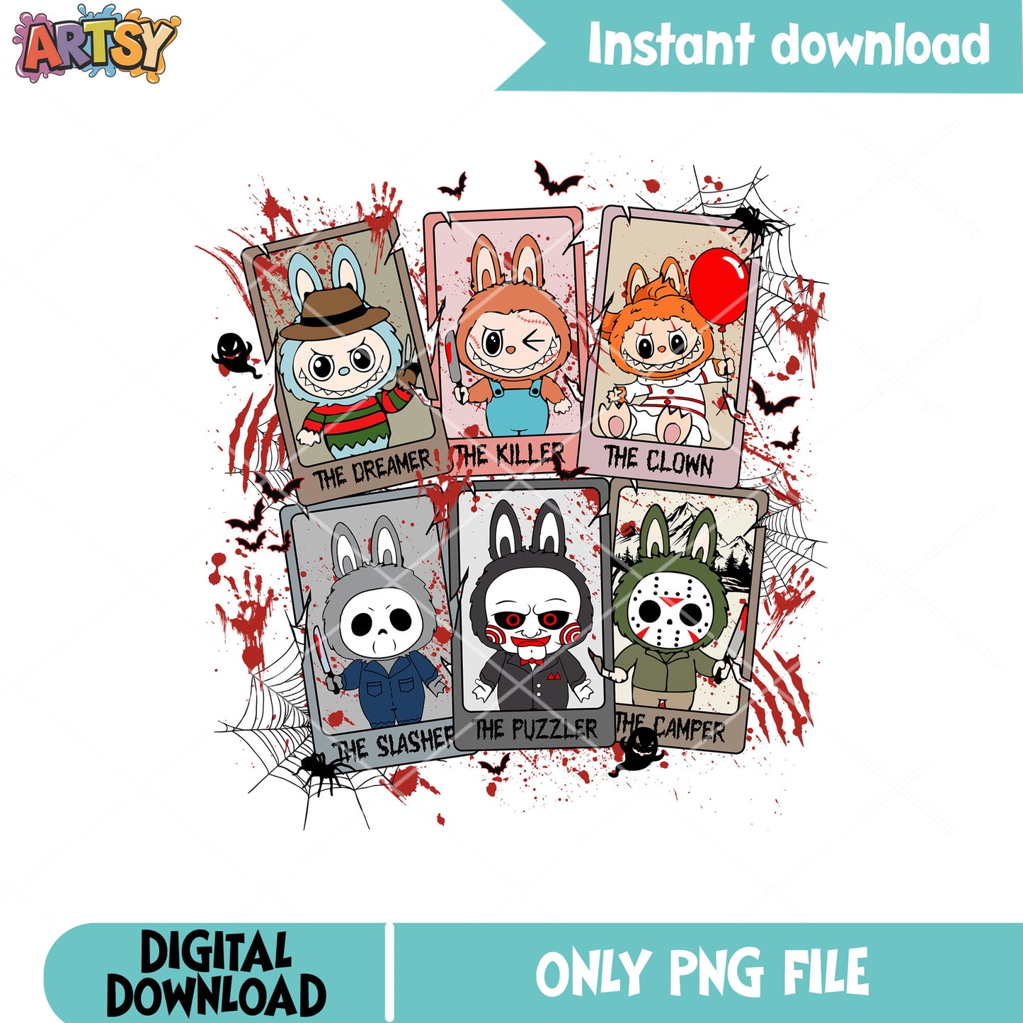 The killer labubu halloween png, labubu halloween costume​ png