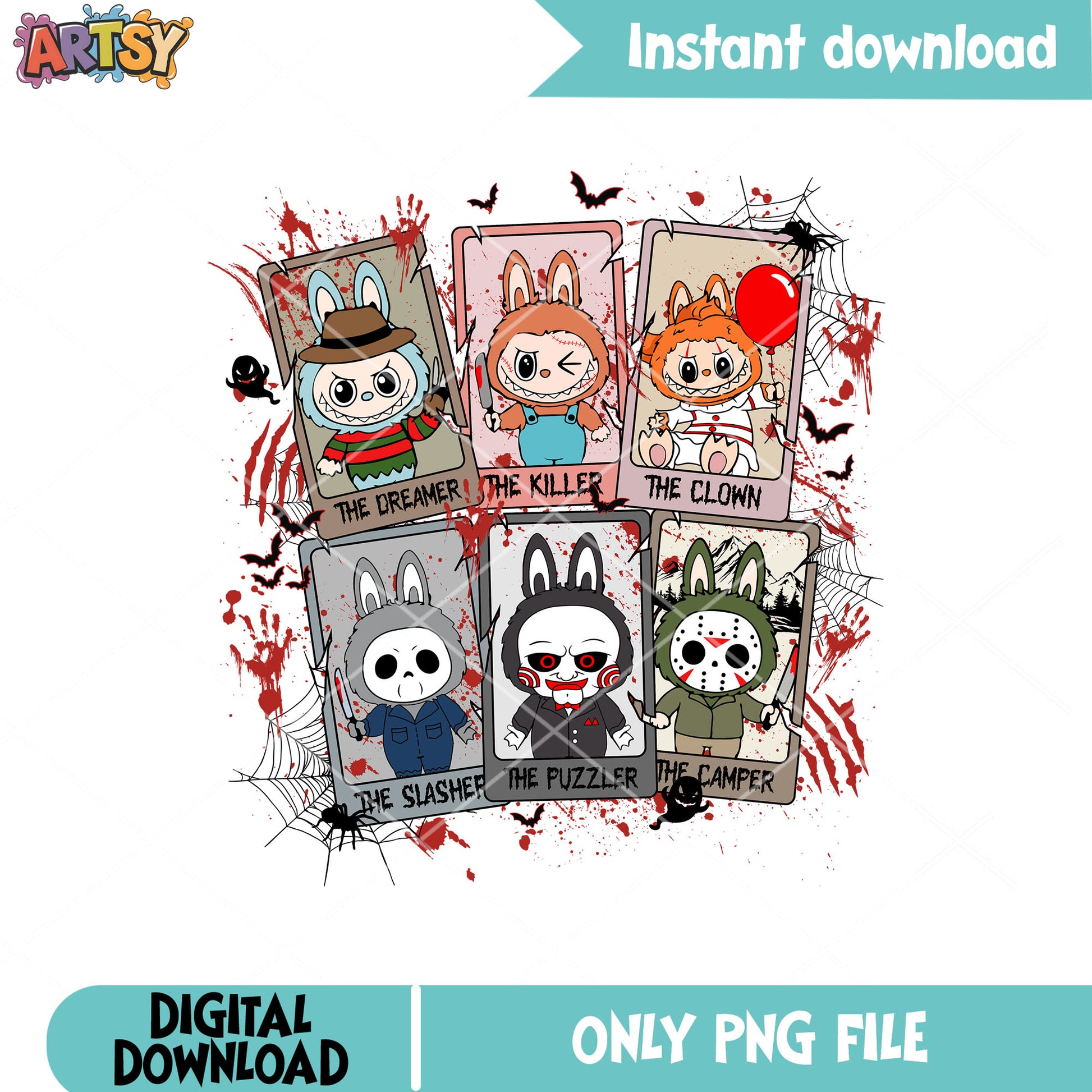 The killer labubu halloween png, labubu halloween costume​ png