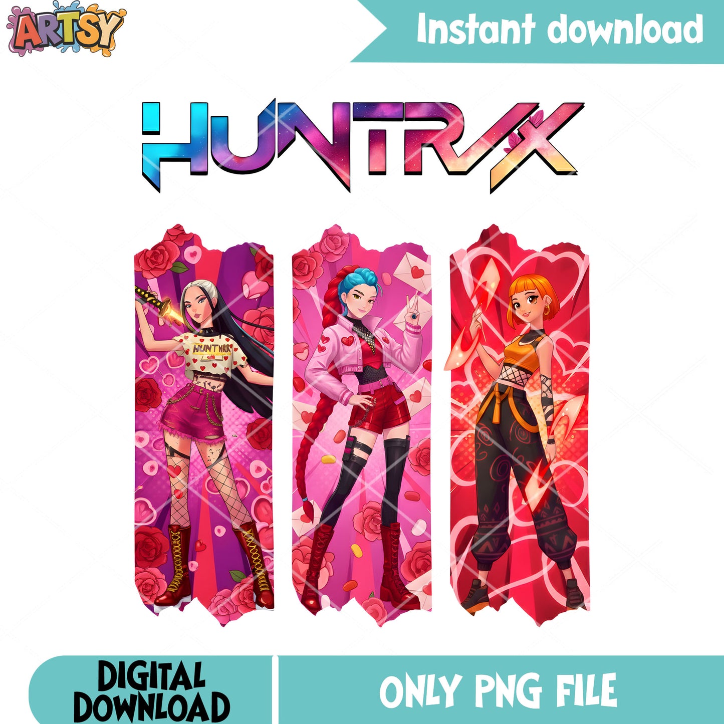 The kpop valentine huntrix png, huntrix girls png, funny valentines png