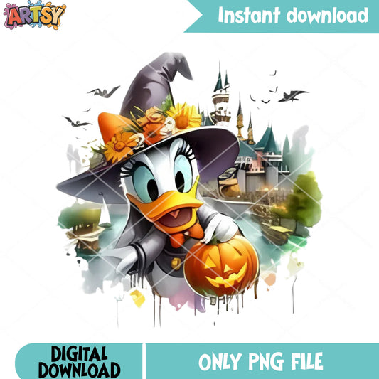 The lady daisy duck png, fairy tale castle ​png, jack o lantern png