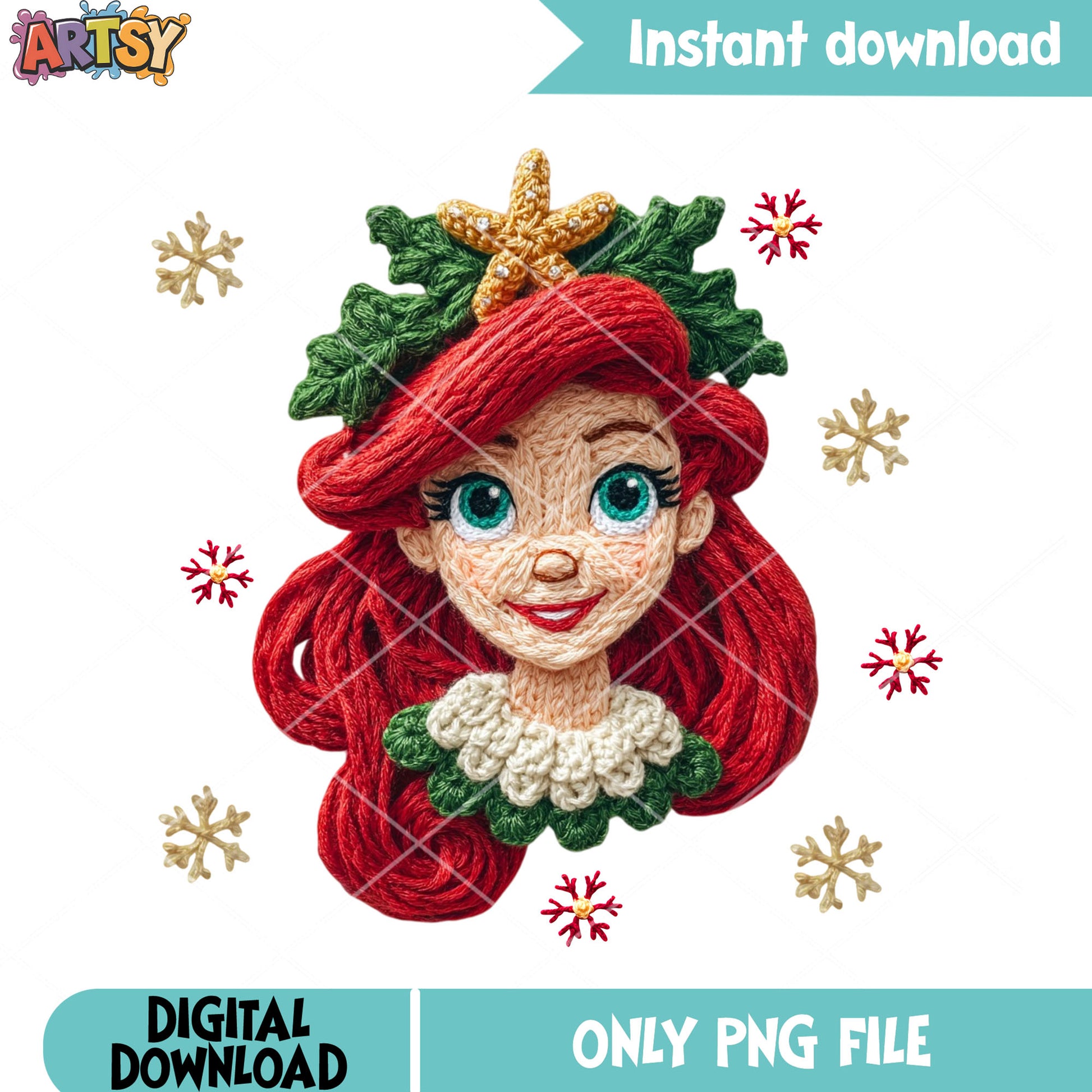 The little mermaid christmas png, Christmas png, ariel mermaid​ png