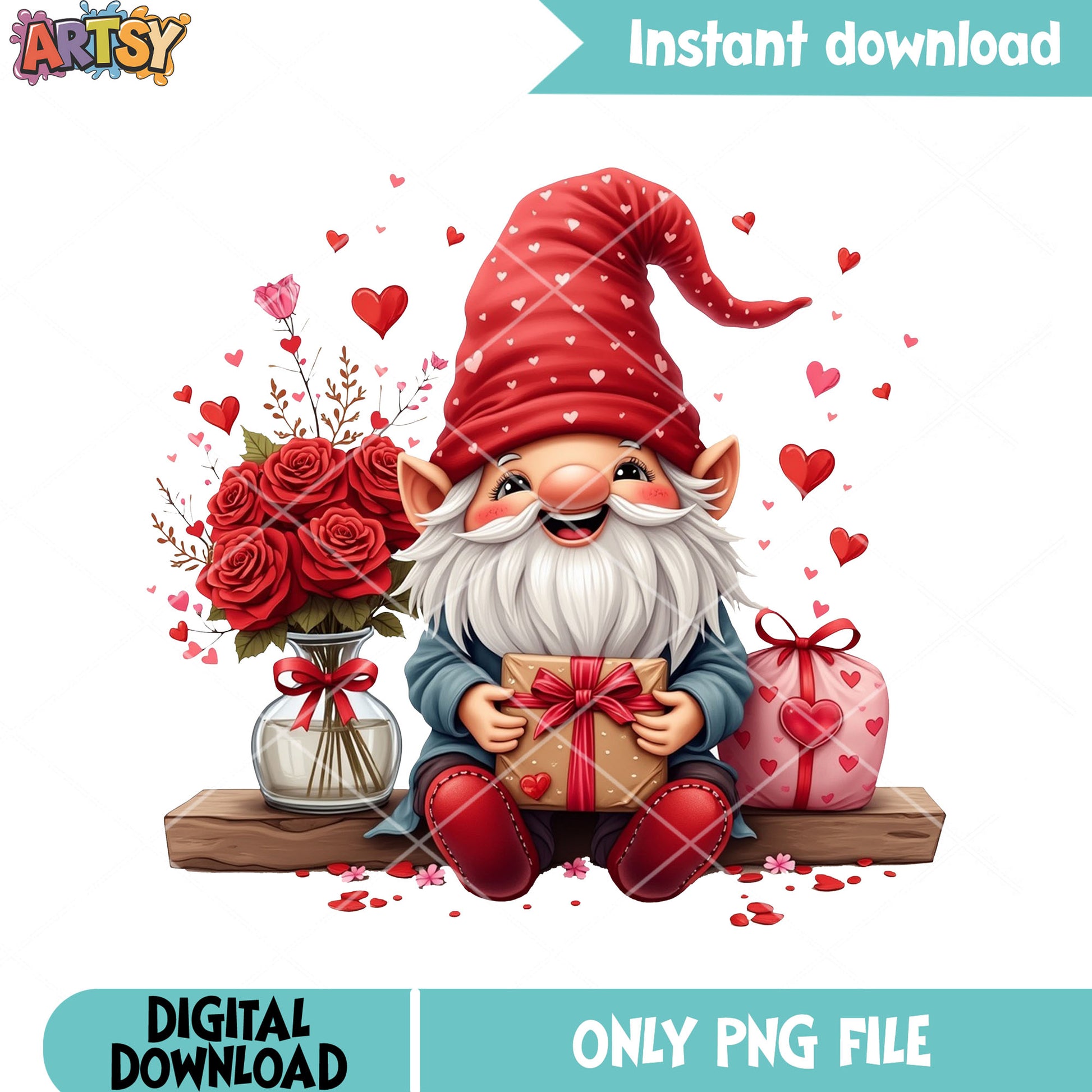 The lovely poster gnomes png, valentines gifts png, funny valentines png