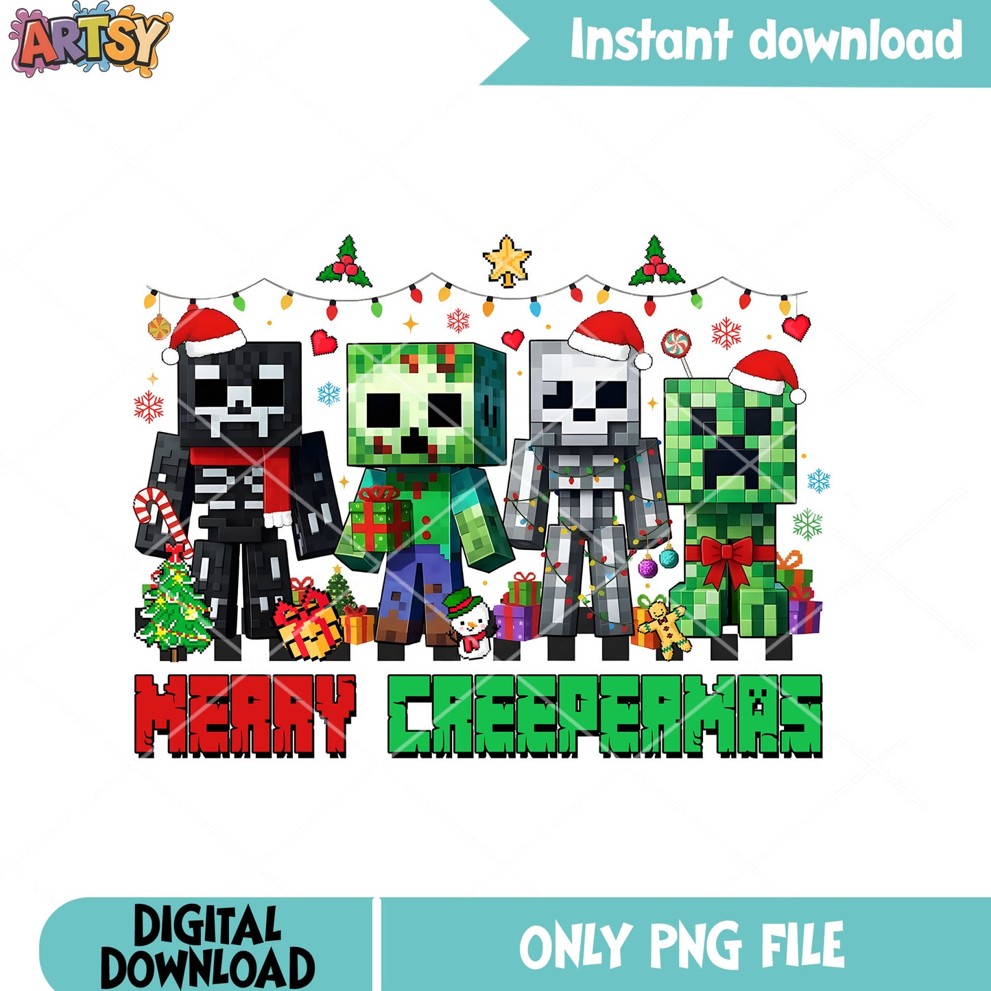 The minecraft squad christmas png, christmas gifts png, xmas png