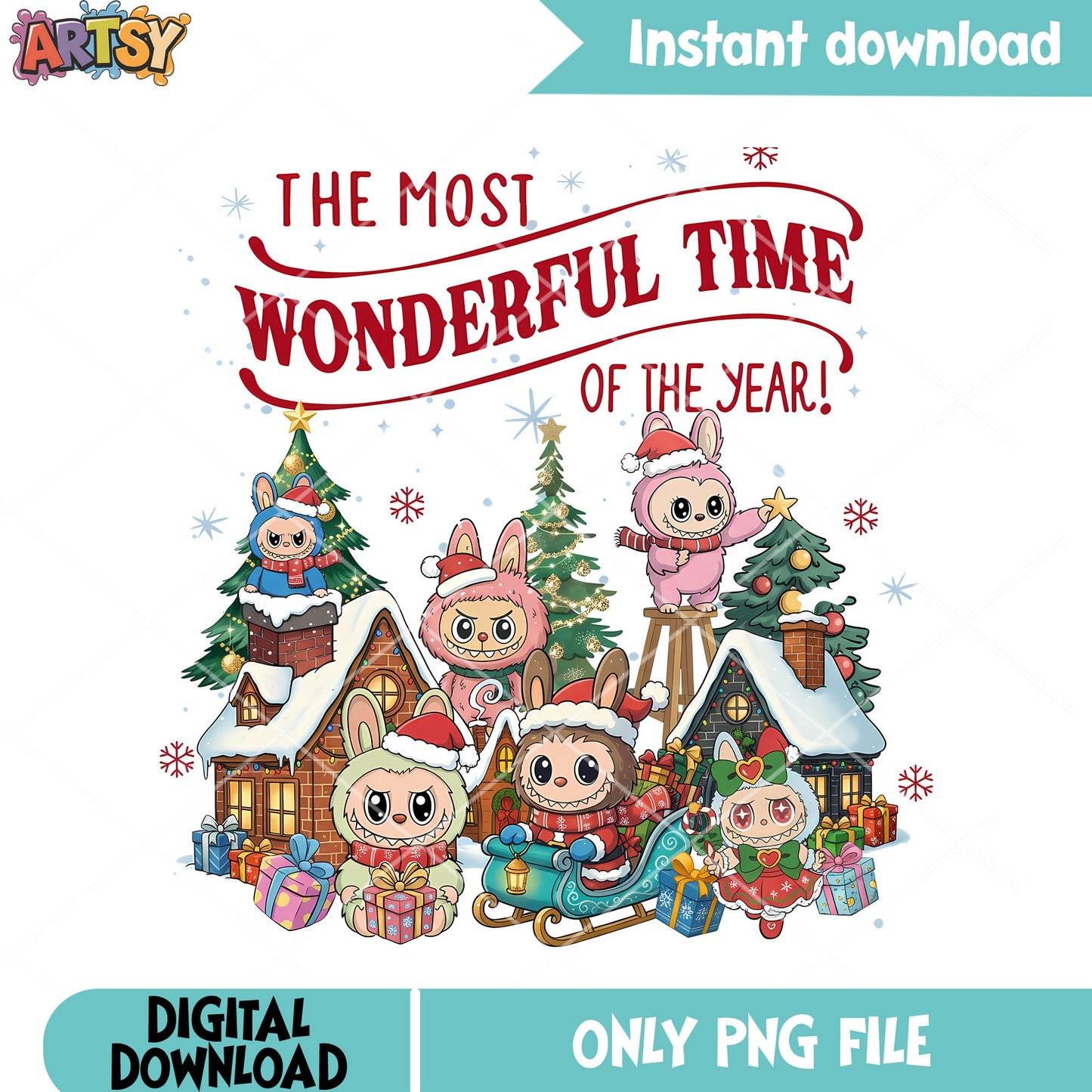 The most wonderful time of the year png, christmas tree png, labubu png