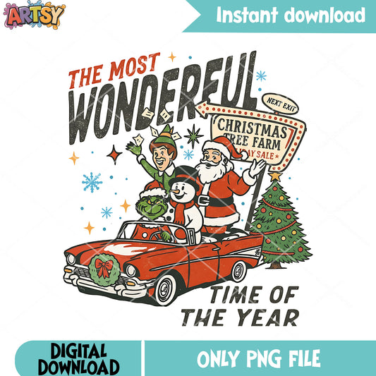 The most wonderful time of the year png, christmas tree png, santa png