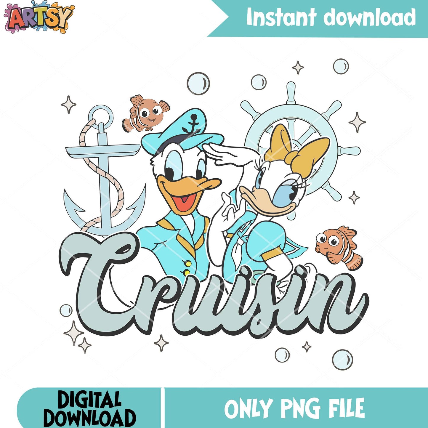 The nemo donald couple cruise png, daisy duck png, disney cruise png