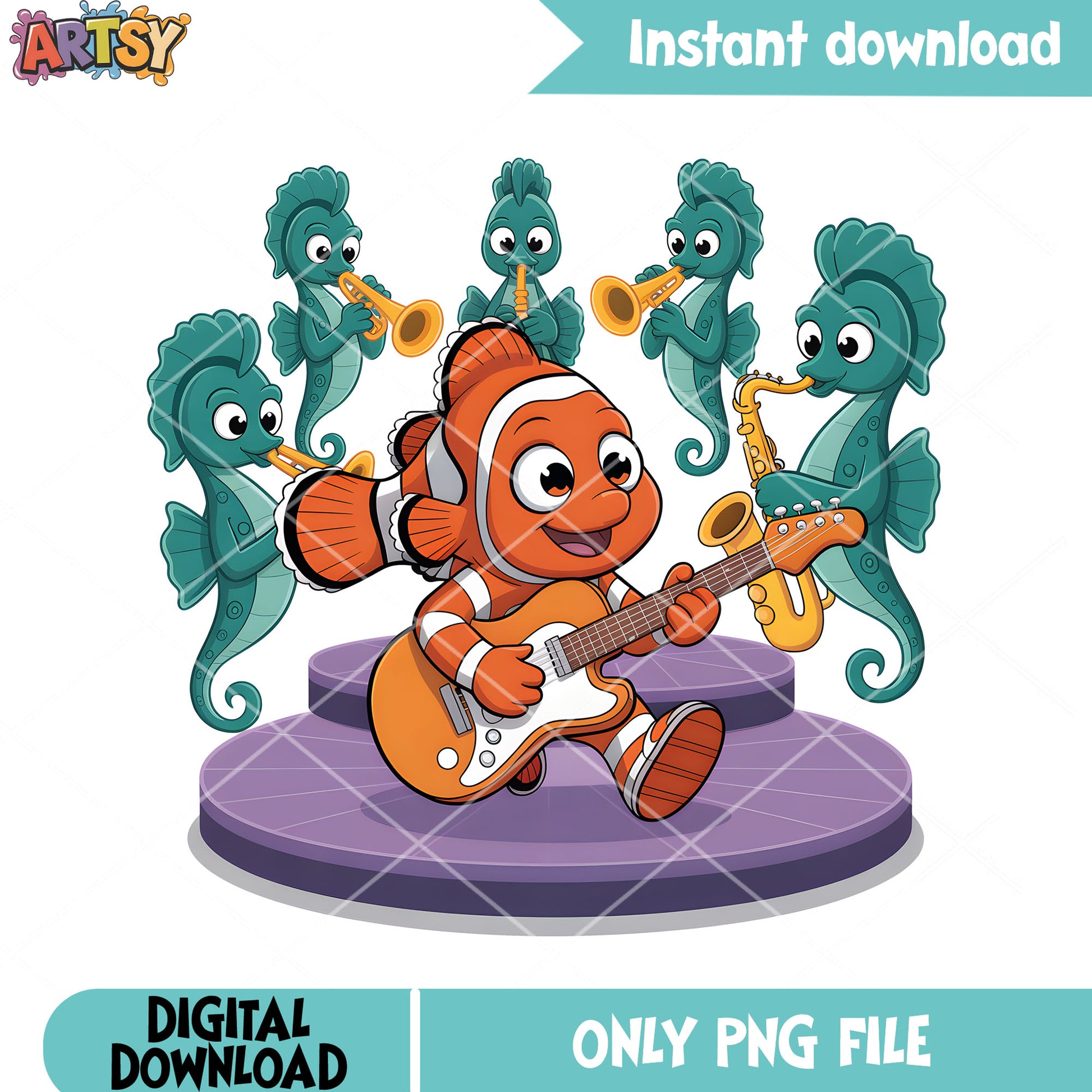 The nemo with seahorse png, disney movie png, clownfish nemo png