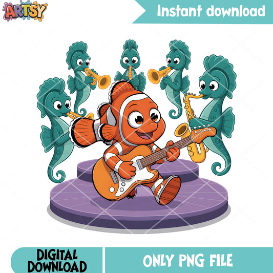 The nemo with seahorse png, disney movie png, clownfish nemo png