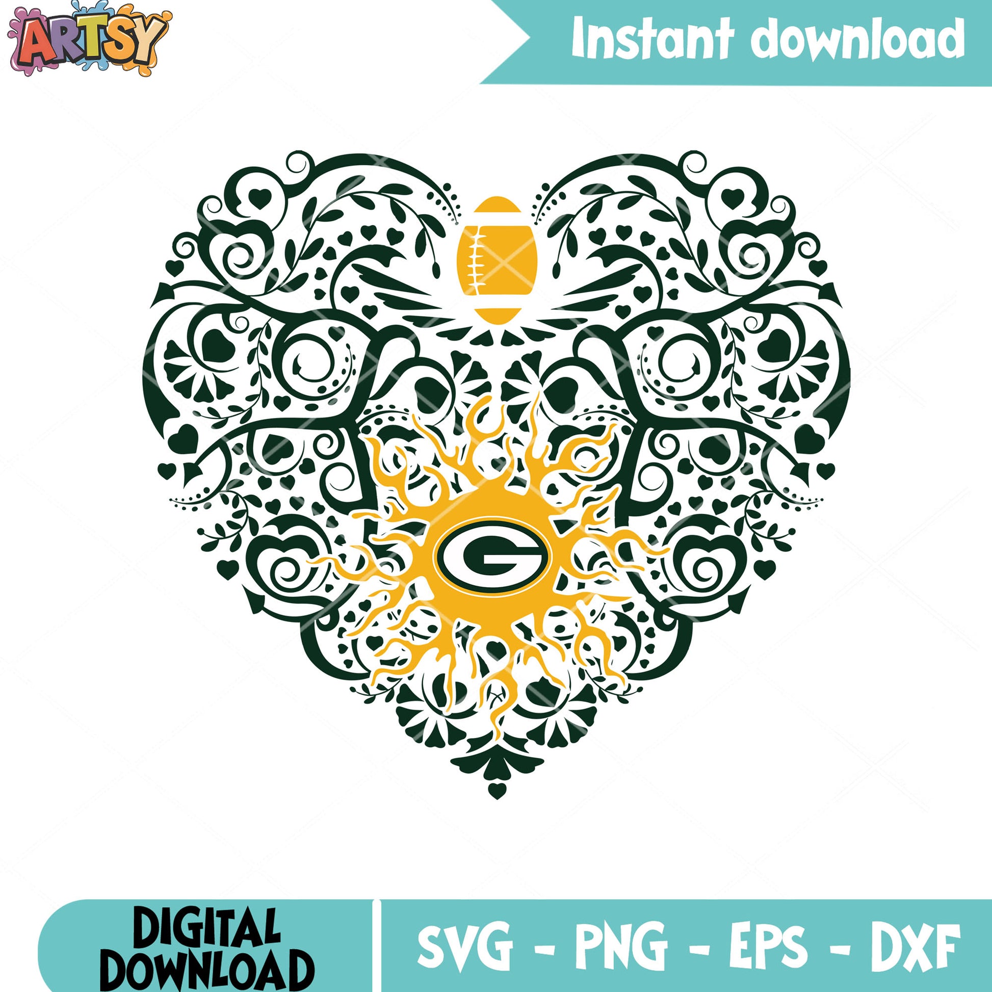 The nfl football team svg, Green Bay Packers svg, heart shape svg