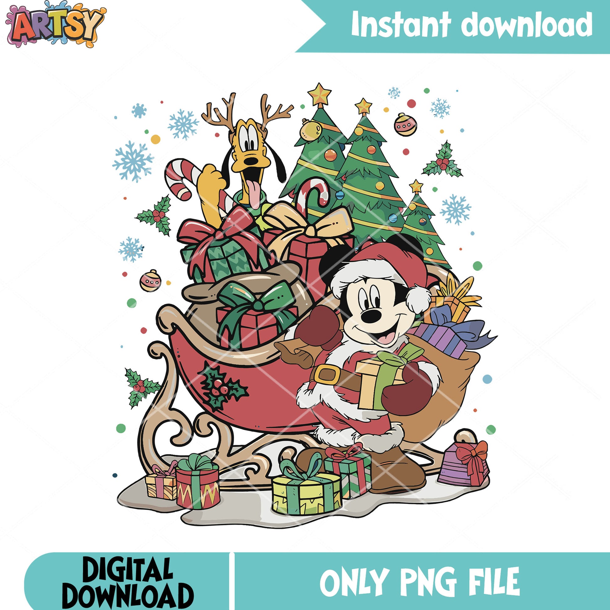 The pine tree christmas mouse png, christmas gifts png, mickey mouse png