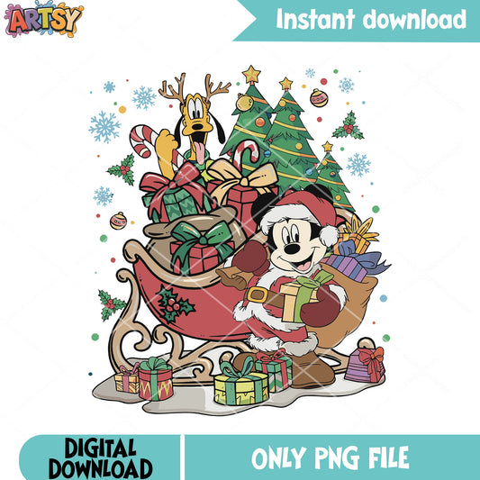 The pine tree christmas mouse png, christmas gifts png, mickey mouse png
