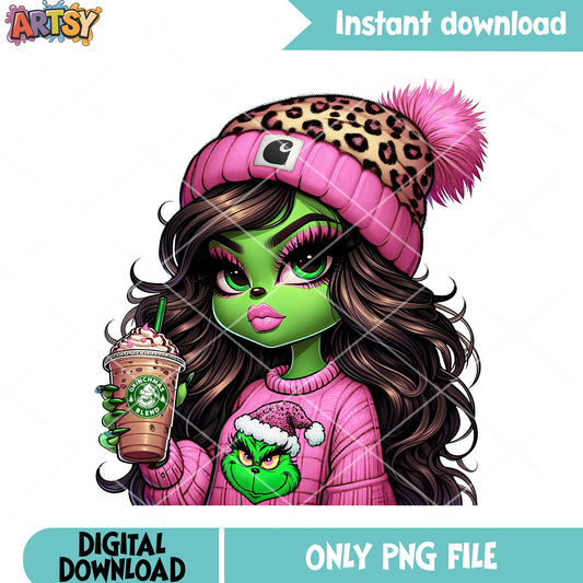 The pink clothes christmas png, the grinch png, xmas decorations png