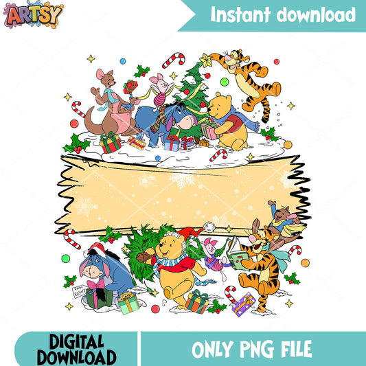 The pooh poster design png, disney christmas png, winnie the pooh png