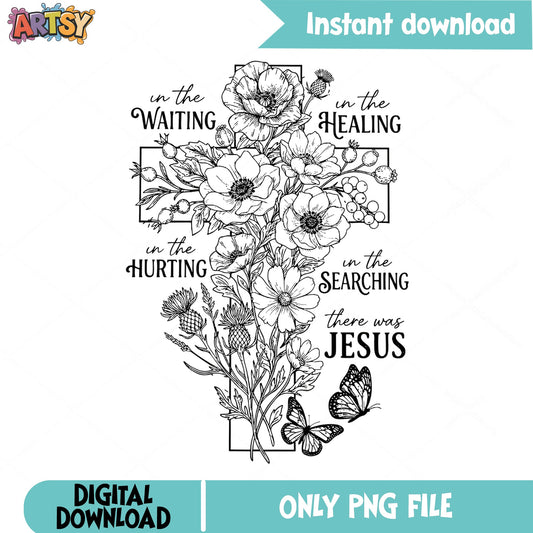 There Was Jesus Floral Cross PNG, Christian Faith PNG, Religious PNG