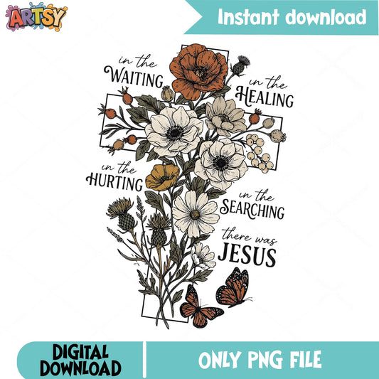There Was Jesus Floral Cross PNG, Christian Faith PNG, Wildflower PNG