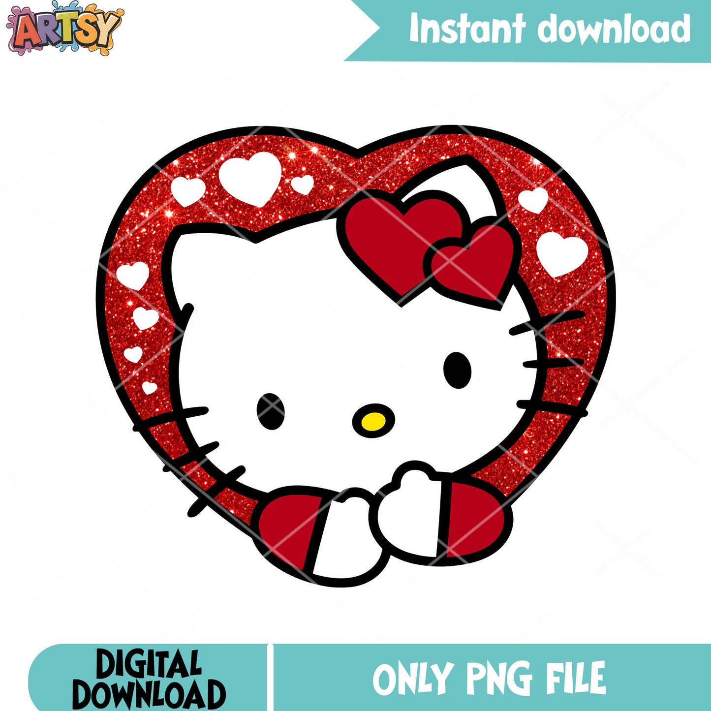 The red heart kitty love png, hello kitty png, valentines poster png