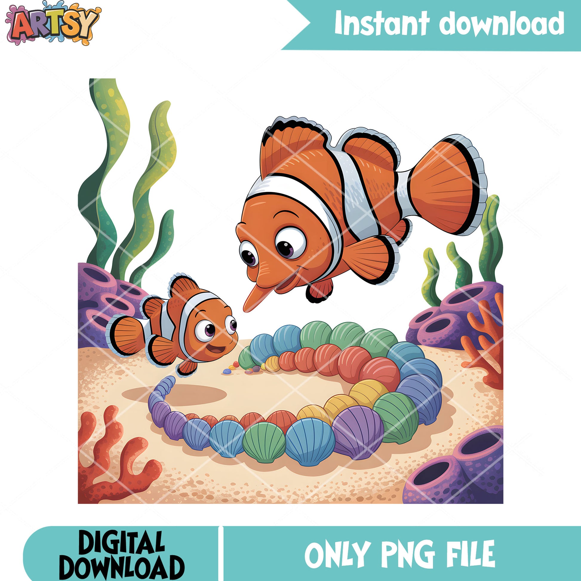 The seashell handmade nemo png, clownfish marlin png, finding nemo png