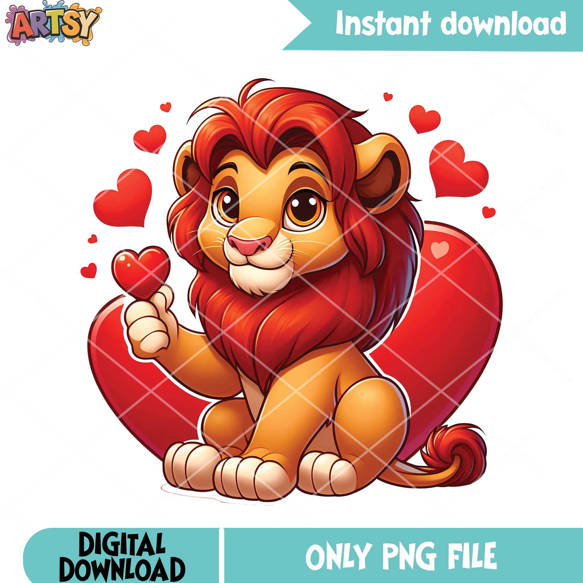 The simba lion valentines png, lion king png, valentine heart png