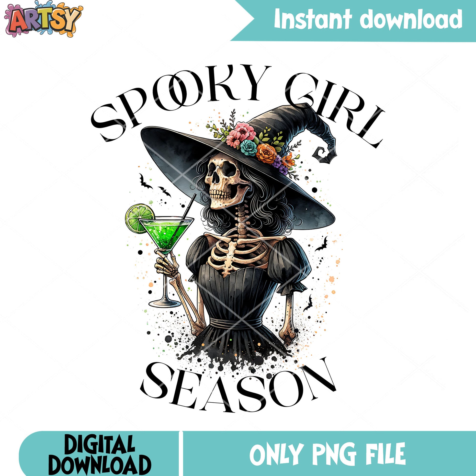 The skeleton witch png, green cocktails png, scary halloween png